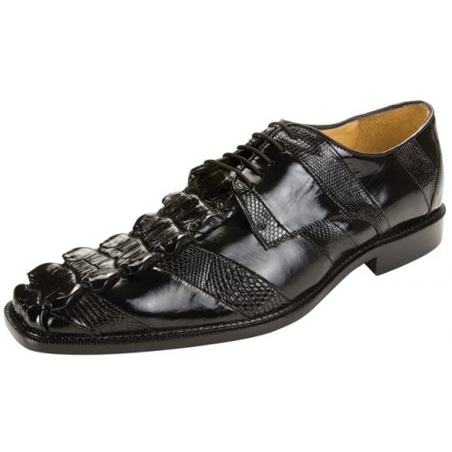 Belvedere "Fabrizio" Black Genuine Nile Crocodile Tail/Lizard/Calf Shoes